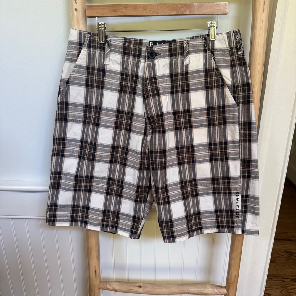 Billabong Mens Plaid Walk Shorts Brown Black White Checkered Size 34 M209MMAN
